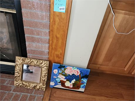 102 - Framed Floral Canvas and Decorative Wall Mirror