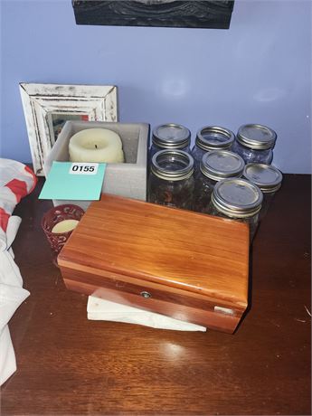 155 - Assorted Cedar Box, Jars and Decorative Items