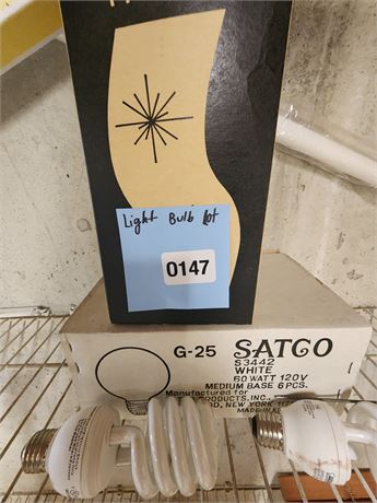 147 - Boxed Satco G-25 White Light Bulbs and Lamp Parts