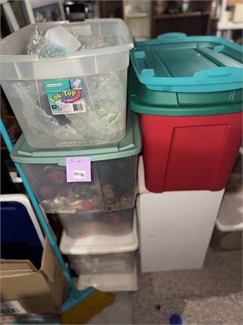 196 - Holiday Decorations in Storage Bins