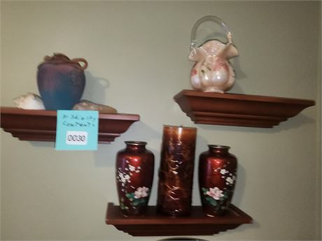 030 - Three Wall Shelves with Decorative Ceramic Items