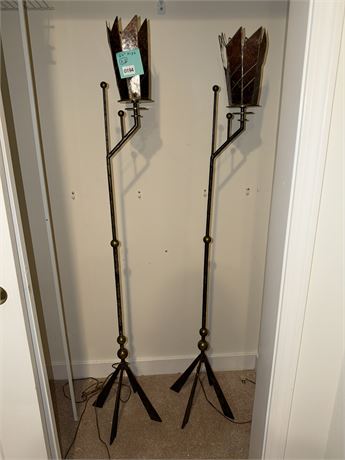 194 - Pair of Metal Floor Torchiere Lamps
