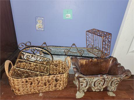 157 - Assorted Decorative Baskets and Metal Organizers