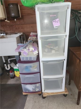 Set of Two Plastic Storage Drawer Units with Miscellaneous Items