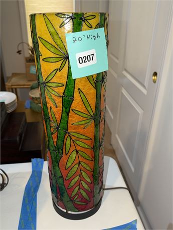 207 - Tall Cylindrical Table Lamp with Leaf and Dragonfly Design