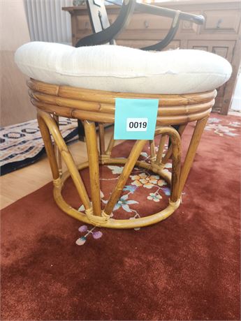 019 - Rattan Round Stool with White Cushion