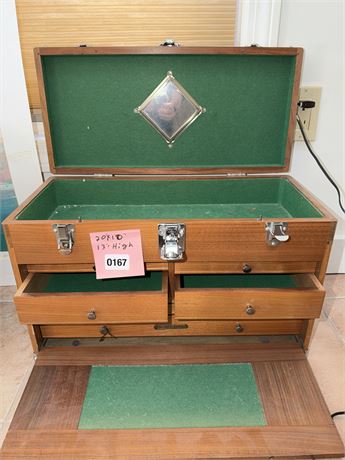 167 - Wooden Jewelry or Valuables Box with Green Felt Lining