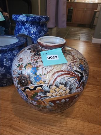 023 - Large Asian Floral Ceramic Vase, 12 inches