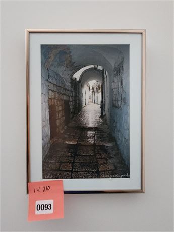 Framed Photograph of Stone Archway Corridor