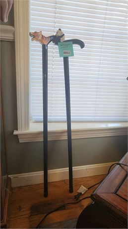 013 - Pair of Wooden Walking Canes with Animal-Head Handles