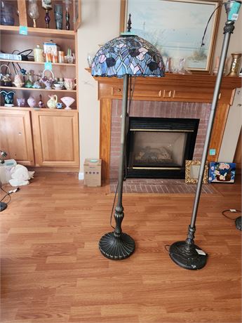 105 - Floral Stained Shade-Style Floor Lamp, 5'3" H