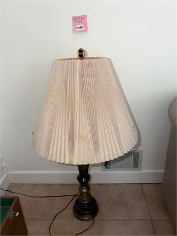 168 - Brass and Black Marble Table Lamp with Pleated Shade