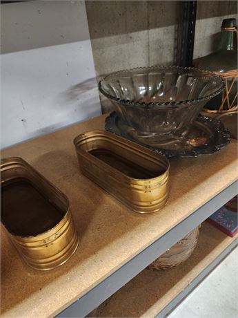 137 - Pair of Gold-Tone Metal Planters or Containers