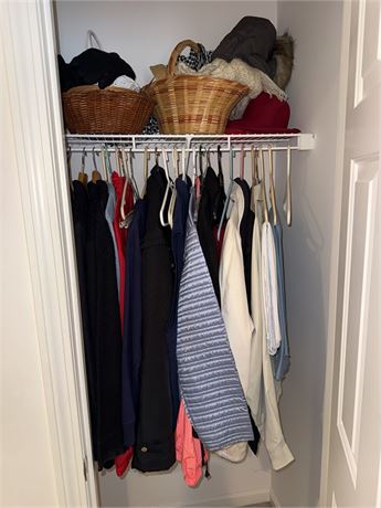 Assorted Men's Jackets and Outerwear and contents on top shelf