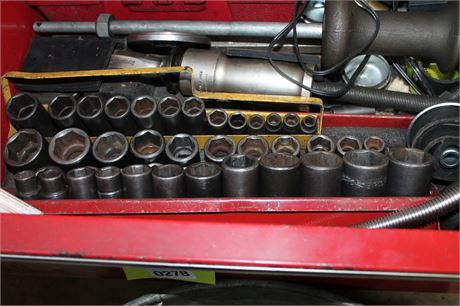 Used Socket Set with Various Automotive Tools