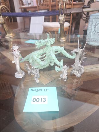 013 - Dragon Figurine Set with Mixed Metals