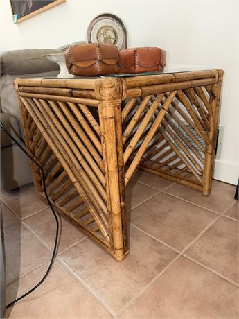 159 - Bamboo End Table with Glass Top