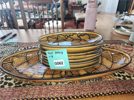 062 - 8 Pc Hull Pottery Serving Dish Set & Oval Platter