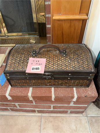 165 - Woven Wood and Leather Storage Box