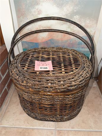 166 - Woven Wicker Picnic Basket with Handles