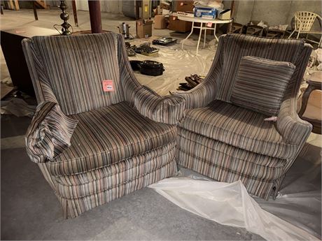 Pair of Upholstered Striped Armchairs