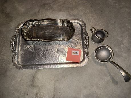 Mixed Metal Serving Tray and Tableware Set