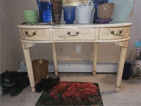 005 - Cream Wood Console Table with Floral Design