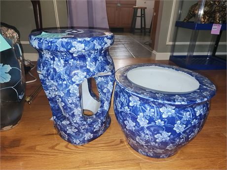 026 - Pair of Blue and White Ceramic Planters
