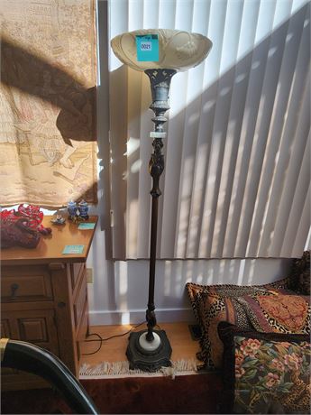 021 - Ornate Torchiere Floor Lamp with Decorative Shade