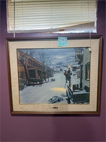 206 - Framed Winter Village Street Scene Print