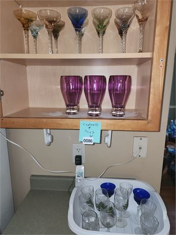 086 - Assorted Colored Stemware and Drinking Glasses Set