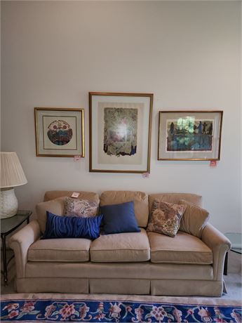 Beige Upholstered Sofa with Cushions
