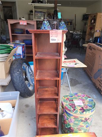 251 - Tall Wood Display Shelf With Household Accessories